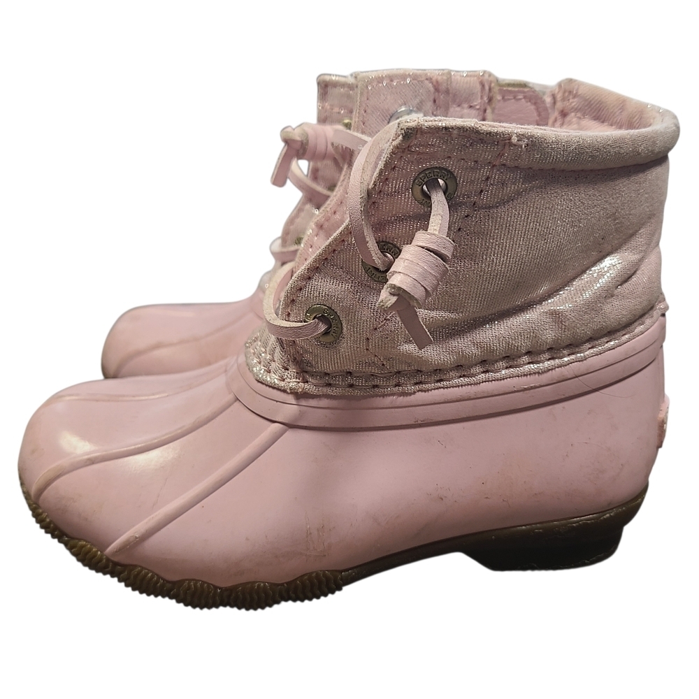 Sperry Kids Pink Glitter Duck Boots Size 8 Waterproof Rain Shoes - Picture 7 of 14